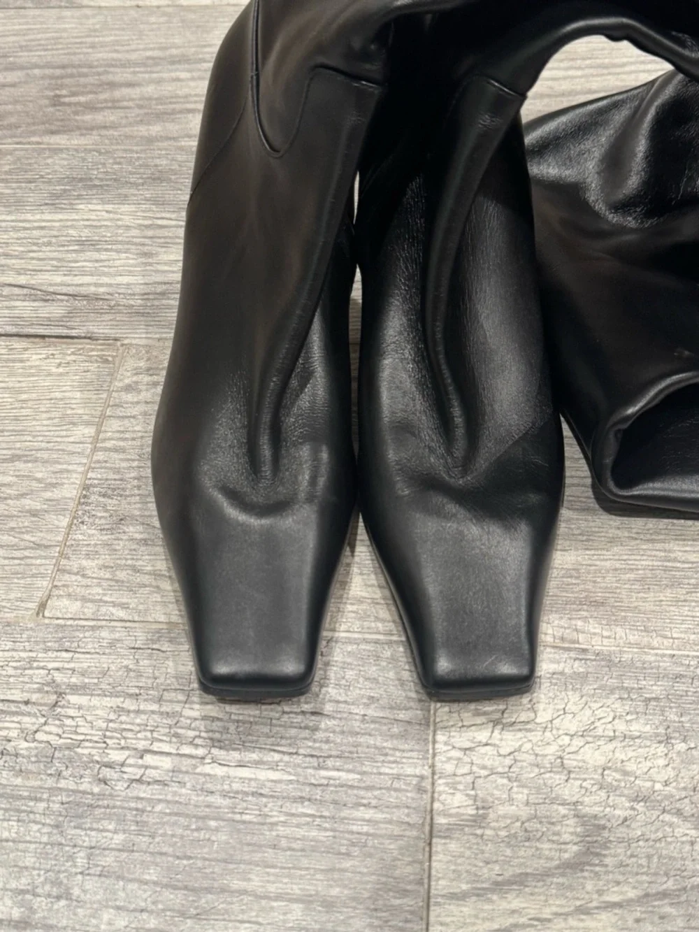 KHAITE Black Leather Marfa Over-The-Knee Square Toe Block Heel Boots